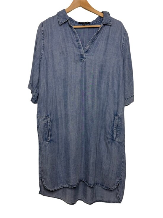 Velvet Heart Dresses & Skirts - Velvet Heart Blue Tencel Chambray V-Neck Shift Dress with Pockets Size XL